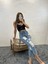 Kadın Dar Paça Yırtık Desen Orta Indigo Denim Pantolon 4
