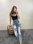 Kadın Dar Paça Yırtık Desen Orta Indigo Denim Pantolon 2