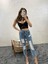 Kadın Dar Paça Yırtık Desen Orta Indigo Denim Pantolon 5