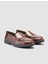 %100 Hakiki Deri Kahverengi Croco Desen Kadın Loafer 2