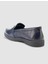 %100 Hakiki Deri Lacivert Croco Desen Kadın Loafer 5
