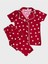 Kız Çocuk %100 Pamuklu Kırmızı Kalp Desenli Gömlek Yaka Boydan Düğmeli Kısa Kollu Pijama Takımı 1