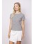 Kadın Likralı Çizgili Kaşkorse Sıfır Yaka Kısa Kol T-Shirt Bluz-Beyaz Çizgi 5