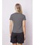 Kadın Likralı Çizgili Kaşkorse Sıfır Yaka Kısa Kol T-Shirt Bluz-Siyah Çizgi 4