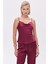 Brûleur Saten Bordo Degaje Yaka Askılı Uzun Pijama Takımı 1