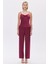 Brûleur Saten Bordo Degaje Yaka Askılı Uzun Pijama Takımı 2