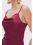 Brûleur Saten Bordo Degaje Yaka Askılı Uzun Pijama Takımı 4