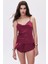 Caché Saten Bordo Degaje Yaka Askılı Kısa Pijama Takım 5