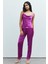 Brûleur Saten Fuşya Degaje Yaka Askılı Uzun Pijama Takımı 1