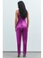 Brûleur Saten Fuşya Degaje Yaka Askılı Uzun Pijama Takımı 4