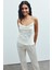 Brûleur Saten Ekru Degaje Yaka Askılı Uzun Pijama Takımı 1