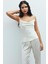 Brûleur Saten Ekru Degaje Yaka Askılı Uzun Pijama Takımı 3