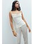 Brûleur Saten Ekru Degaje Yaka Askılı Uzun Pijama Takımı 4