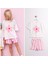 Kız Çocuk Pembe Çicekli T-Shirt Şortlu Alt-Üst Takım Beyaz 3