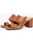 Kadın Kahverengi Deri Blok Topuklu Terlik 1