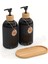2’li Hands Dishes Siyah Dekoratif Mutfak Banyo Sıvı Cam Sabunluk Seti 500ML Bambu Stantlı Set 2