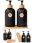 2’li Hands Dishes Siyah Dekoratif Mutfak Banyo Sıvı Cam Sabunluk Seti 500ML Bambu Stantlı Set 3