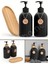 2’li Hands Dishes Siyah Dekoratif Mutfak Banyo Sıvı Cam Sabunluk Seti 500ML Bambu Stantlı Set 4