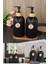 2’li Hands Dishes Siyah Dekoratif Mutfak Banyo Sıvı Cam Sabunluk Seti 500ML Bambu Stantlı Set 5
