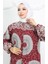 Viskon Kumaş Boydan Düğmeli Desenli Elbise 0047-04 Bordo 3