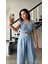 Bebe Mavi Omuz Vatka Detaylı Crop Bluz - Pantolon Takım 2