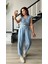 Bebe Mavi Omuz Vatka Detaylı Crop Bluz - Pantolon Takım 3