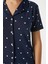 Kadın Mia Yumuşak Doku Lacivert Kalp Desen Ön Düğmeli Kısa Kollu Pijama Takımı 3