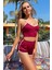 Kadın Bordo Askılı Crop Top ve Şortlu Gecelik Takım 2