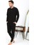 Erkek Polo Yaka Uzun Kol Penye Pijama Takımı Siyah 6864 1