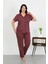 Modaserdem Kadın Büyük Beden Pamuklu Cepli Düğmeli Mor Pijama Takım 202507 5
