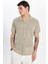 Erkek Slim Fit Örme Kumaş Apaş Yaka Rahat Kullanım Kısa Kol Bej Gömlek 2