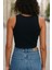 Kadın Siyah Fitilli Görünümlü Askılı Kalın Esnek Örme Basic Crop Atlet Bluz 6