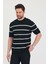 Erkek Bisiklet Yaka Kalın Çizgi Detaylı Kısa Kollu Ince Triko T-Shirt 5