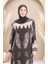 Desenli Viskon Elbise 0005-05 Vizon Kahverengi 3
