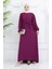 Krep Kumaş Kolu Lastikli Elbise 0029-06 Mor 1