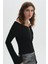 Siyah Kayık Yaka Fermuarlı Triko Kazak 2