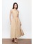 Bej %100 Cotton Volanlı Midi Etek 1