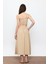 Bej %100 Cotton Volanlı Midi Etek 4