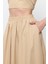 Bej %100 Cotton Volanlı Midi Etek 5