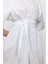 Beyaz %100 Cotton Beli Kemerli Mini Elbise 3