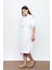 Beyaz %100 Cotton Midi Boy Gömlek Elbise 2