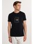 Erkek Slim Fit Dar Kesim %100 Pamuk Yumuşak Dokulu Baskılı Siyah Bisiklet Yaka Tişört 2