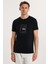 Erkek Slim Fit Dar Kesim %100 Pamuk Yumuşak Dokulu Baskılı Siyah Bisiklet Yaka Tişört 4