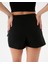 Kadın Siyah Anvelop Şort Etek - Organik Pamuk, Önden Fermuarlı, Yandan Bağlamalı, İç Şortlu Mini Etek 4