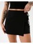 Kadın Siyah Anvelop Şort Etek - Organik Pamuk, Önden Fermuarlı, Yandan Bağlamalı, İç Şortlu Mini Etek 5