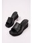 BA04265 Siyah S Kadın Katlı Parça Günlük Abiye Dolgu 7 cm Topuk Terlik - 40 3