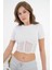 Beyaz Tül Detaylı Fitilli Örme Crop Bluz 1