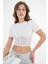Beyaz Tül Detaylı Fitilli Örme Crop Bluz 4