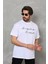 Bisiklet Yaka Baskılı Oversize T-Shirt - Beyaz 1
