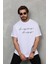 Bisiklet Yaka Baskılı Oversize T-Shirt - Beyaz 2